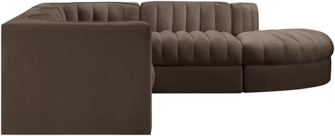 Talia Brown Velvet Performance Fabric Upholstered Sectional, 5-Piece (Style 3)