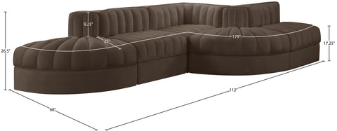 Talia Brown Velvet Performance Fabric Upholstered Sectional, 5-Piece (Style 4)
