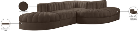 Talia Brown Velvet Performance Fabric Upholstered Sectional, 5-Piece (Style 4)