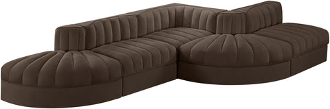 Talia Brown Velvet Performance Fabric Upholstered Sectional, 5-Piece (Style 4)