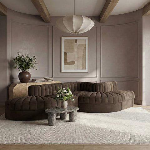 Talia Brown Velvet Performance Fabric Upholstered Sectional, 5-Piece (Style 4)