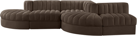 Talia Brown Velvet Performance Fabric Upholstered Sectional, 5-Piece (Style 4)