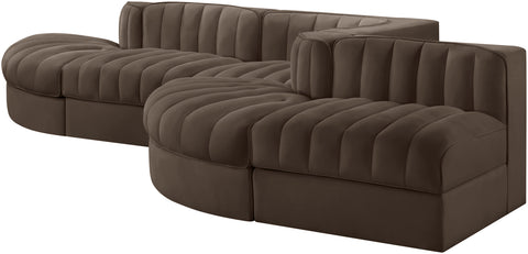 Talia Brown Velvet Performance Fabric Upholstered Sectional, 5-Piece (Style 4)