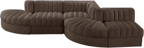 Talia Brown Velvet Performance Fabric Upholstered Sectional, 5-Piece (Style 4)