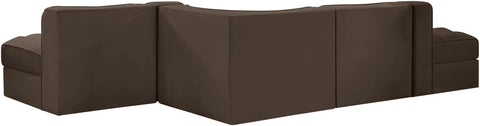Talia Brown Velvet Performance Fabric Upholstered Sectional, 5-Piece (Style 4)