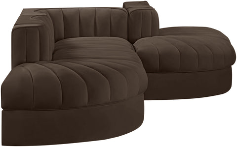 Talia Brown Velvet Performance Fabric Upholstered Sectional, 5-Piece (Style 4)
