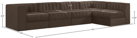 Talia Brown Velvet Performance Fabric Upholstered Sectional, 5-Piece (Style 5)