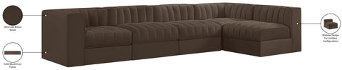 Talia Brown Velvet Performance Fabric Upholstered Sectional, 5-Piece (Style 5)