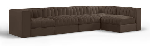 Talia Brown Velvet Performance Fabric Upholstered Sectional, 5-Piece (Style 5)
