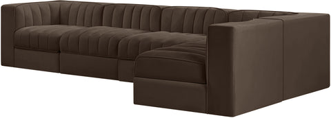 Talia Brown Velvet Performance Fabric Upholstered Sectional, 5-Piece (Style 5)