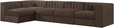 Talia Brown Velvet Performance Fabric Upholstered Sectional, 5-Piece (Style 5)