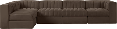 Talia Brown Velvet Performance Fabric Upholstered Sectional, 5-Piece (Style 5)