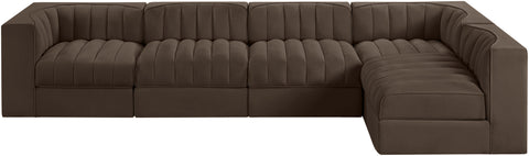 Talia Brown Velvet Performance Fabric Upholstered Sectional, 5-Piece (Style 5)