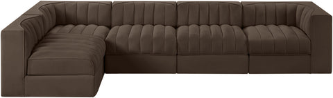 Talia Brown Velvet Performance Fabric Upholstered Sectional, 5-Piece (Style 5)