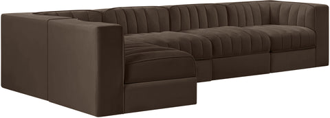 Talia Brown Velvet Performance Fabric Upholstered Sectional, 5-Piece (Style 5)