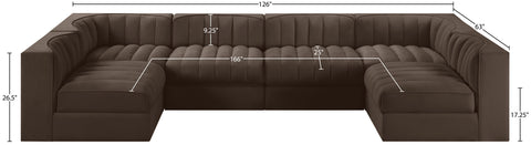 Talia Brown Velvet Performance Fabric Upholstered Sectional, 6-Piece