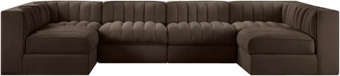 Talia Brown Velvet Performance Fabric Upholstered Sectional, 6-Piece