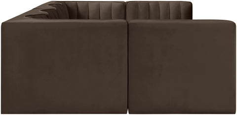 Talia Brown Velvet Performance Fabric Upholstered Sectional, 6-Piece
