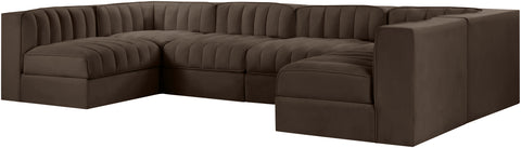 Talia Brown Velvet Performance Fabric Upholstered Sectional, 6-Piece