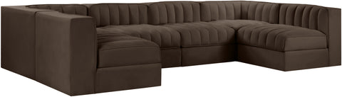 Talia Brown Velvet Performance Fabric Upholstered Sectional, 6-Piece