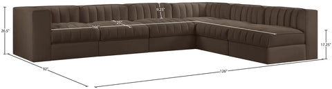 Talia Brown Velvet Performance Fabric Upholstered Sectional, 6-Piece (Style 2)