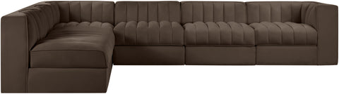 Talia Brown Velvet Performance Fabric Upholstered Sectional, 6-Piece (Style 2)