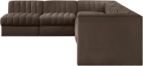 Talia Brown Velvet Performance Fabric Upholstered Sectional, 6-Piece (Style 2)