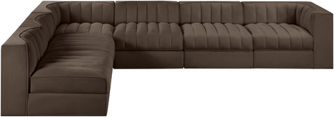 Talia Brown Velvet Performance Fabric Upholstered Sectional, 6-Piece (Style 2)