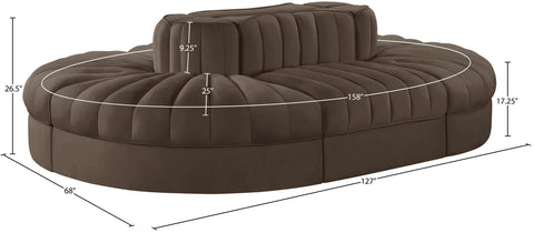 Talia Brown Velvet Performance Fabric Upholstered Sectional, 6-Piece (Style 3)