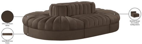Talia Brown Velvet Performance Fabric Upholstered Sectional, 6-Piece (Style 3)