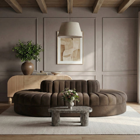 Talia Brown Velvet Performance Fabric Upholstered Sectional, 6-Piece (Style 3)