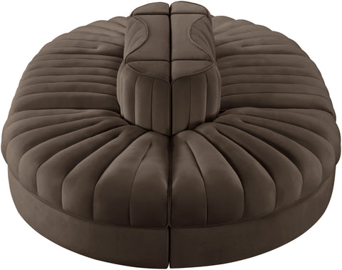 Talia Brown Velvet Performance Fabric Upholstered Sectional, 6-Piece (Style 3)