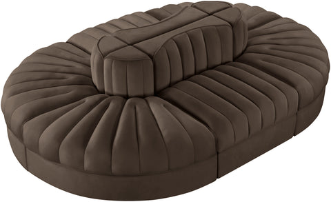 Talia Brown Velvet Performance Fabric Upholstered Sectional, 6-Piece (Style 3)