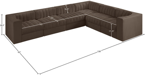Talia Brown Velvet Performance Fabric Upholstered Sectional, 6-Piece (Style 4)