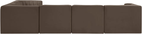 Talia Brown Velvet Performance Fabric Upholstered Sectional, 6-Piece (Style 4)