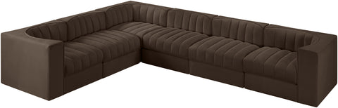 Talia Brown Velvet Performance Fabric Upholstered Sectional, 6-Piece (Style 4)