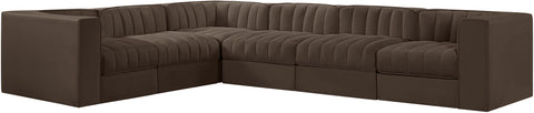 Talia Brown Velvet Performance Fabric Upholstered Sectional, 6-Piece (Style 4)
