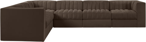 Talia Brown Velvet Performance Fabric Upholstered Sectional, 6-Piece (Style 4)