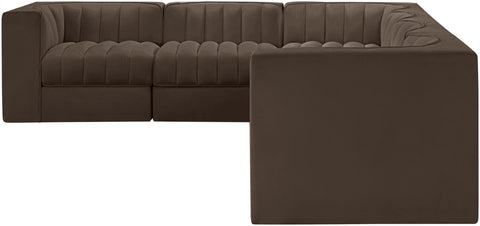 Talia Brown Velvet Performance Fabric Upholstered Sectional, 6-Piece (Style 4)