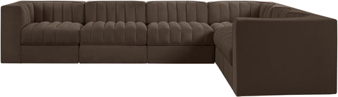 Talia Brown Velvet Performance Fabric Upholstered Sectional, 6-Piece (Style 4)