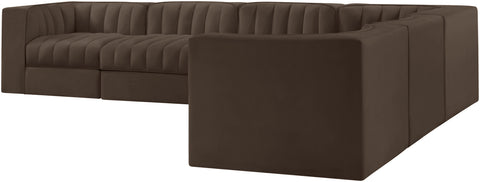 Talia Brown Velvet Performance Fabric Upholstered Sectional, 6-Piece (Style 4)