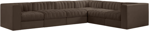 Talia Brown Velvet Performance Fabric Upholstered Sectional, 6-Piece (Style 4)