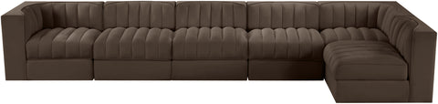 Talia Brown Velvet Performance Fabric Upholstered Sectional, 6-Piece (Style 5)