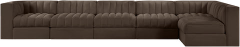 Talia Brown Velvet Performance Fabric Upholstered Sectional, 6-Piece (Style 5)