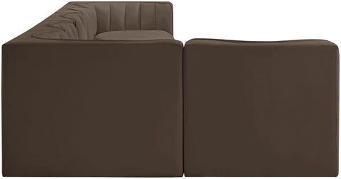 Talia Brown Velvet Performance Fabric Upholstered Sectional, 6-Piece (Style 5)