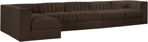 Talia Brown Velvet Performance Fabric Upholstered Sectional, 6-Piece (Style 5)