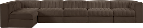 Talia Brown Velvet Performance Fabric Upholstered Sectional, 6-Piece (Style 5)