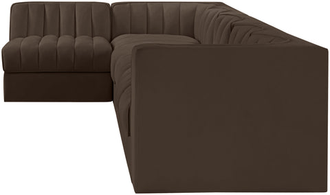Talia Brown Velvet Performance Fabric Upholstered Sectional, 6-Piece (Style 5)
