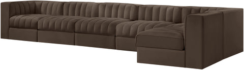 Talia Brown Velvet Performance Fabric Upholstered Sectional, 6-Piece (Style 5)