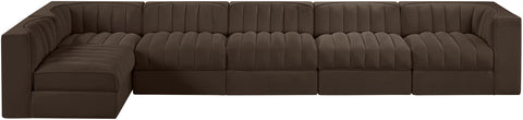 Talia Brown Velvet Performance Fabric Upholstered Sectional, 6-Piece (Style 5)